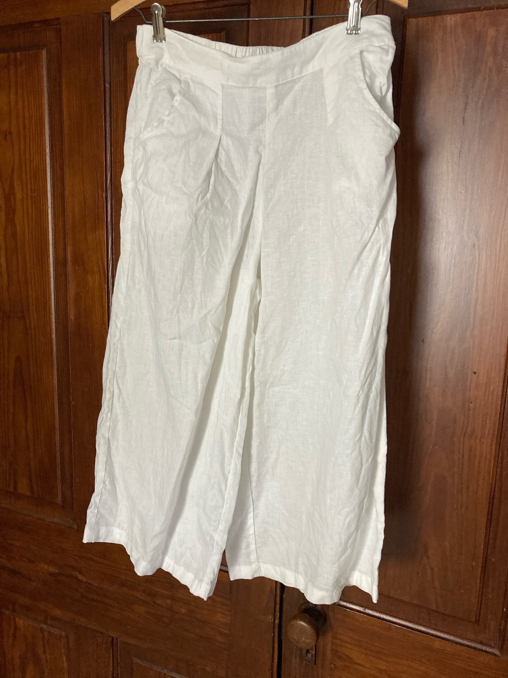 Sigrid Olsen White Wide-Leg High Rise Linen Cropped Pants Small